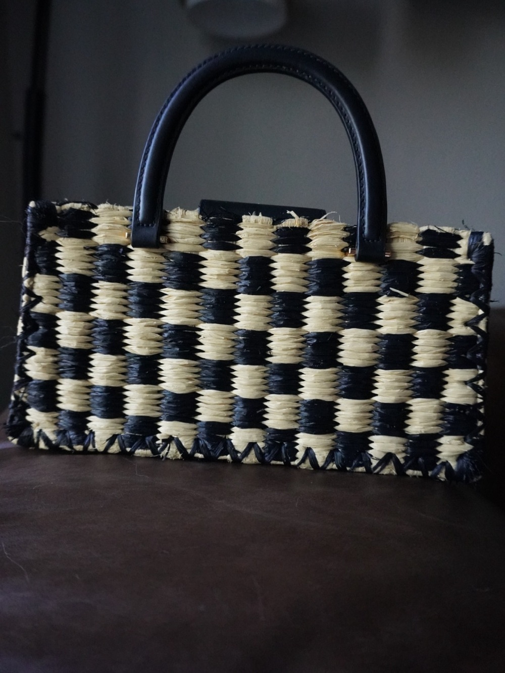 Tory Burch Black and Natural Woven Logo  Tote - Picture 6 of 8